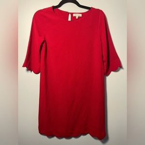 • Monteau Red Scalloped Shift Dress